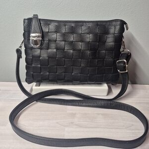 Black Woven Vegan Leather Crossbody Bag